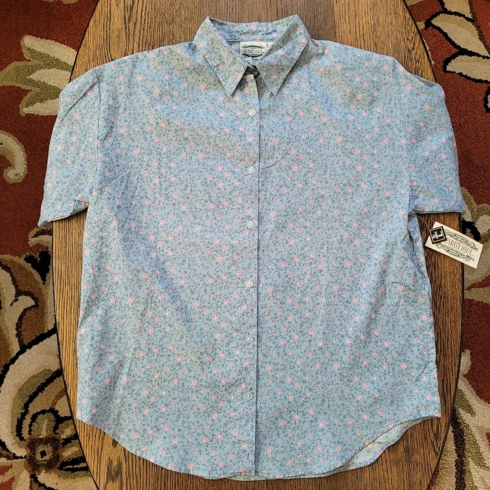 Vintage Separate Issue Blue Floral Button Down Short Sleeve Top Size Women's L - Picture 5 of 9